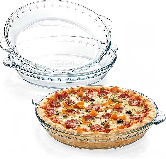 10" Glass Pie Plates - 2 Pack Deep Pie Pan for Baking, Glass Baking Dish Set with Handles for Baking and Serving, Non-stick & Dishwasher Safe