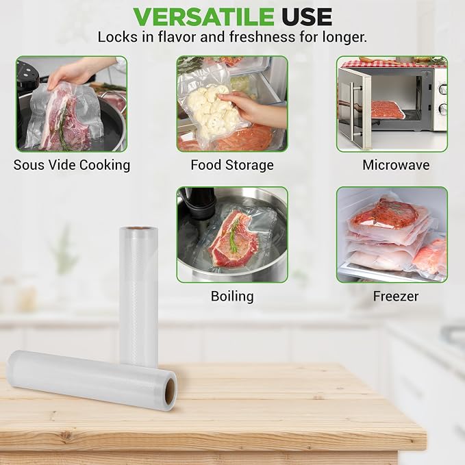 NutriChef Vacuum Sealer Bags 8x10 Rolls 2 Pack - Food Saver, Seal a Meal - Commercial Grade, Heavy Duty, Wrinkle Free, Keeps Produce Fresh, Ideal for Storage, Meal Prep, Sous Vide Cooking