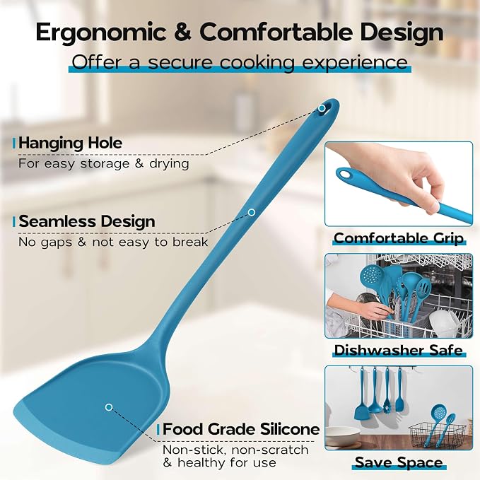 Onader Silicone Cooking Kitchen Utensils Set of 6, Navy Blue Kitchen Utensils Gadgets Set for Nonstick Cookware, Non Toxic & Dishwasher Safe
