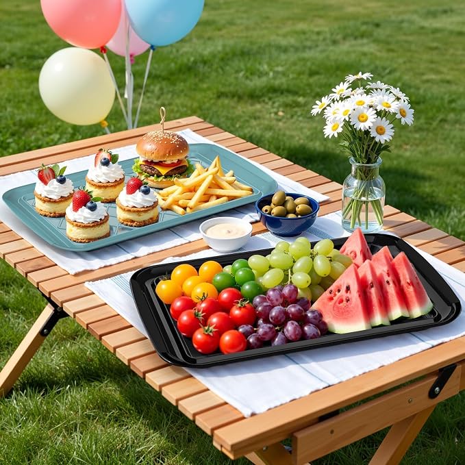 Grilling Prep & Serve Trays for Party Set of 2, Large BBQ Serving Platters | Dishwasher Safe Plastic Trays for Raw and Cooked Food 17"×10.5" Stackable Party Supplies for Grilling, Meal Prep, Green/Black