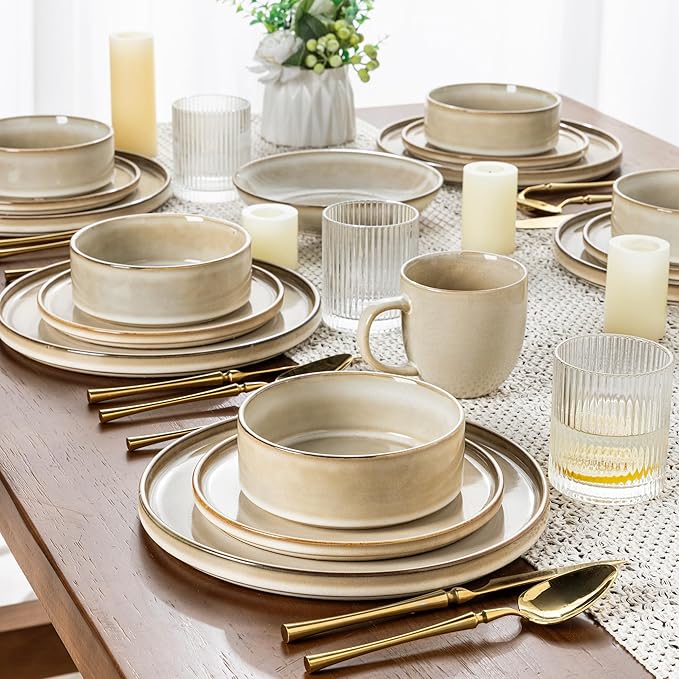 AmorArc Ceramic Dinnerware Sets for 6,18 Piece Plates and Bowls Sets Dishes | Stoneware Handmade Reactive Glaze Dishes Set | Highly Chip and Crack Resistant | Dishwasher & Microwave Safe