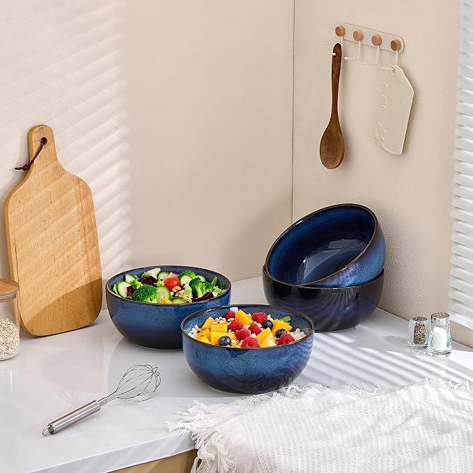 9 Inch Large Salad Bowls Set of 2, 83 Oz Porcelain Serving Bowl for Salad Soup Pasta Popcorn, Ceramic Decorative Bowls Fruit Bowl for Home Decor, Microwave,Oven,and Dishwasher Safe