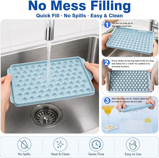 Mini Ice Cube Trays with Lid & Bin, Tiny Pebble Ice Balls for Coffee | Make 416 Mini Ice Balls with 4 Trays, Easy Release, Stackable, Scoop Included, for Iced Coffee, Drinks and Daily Use
