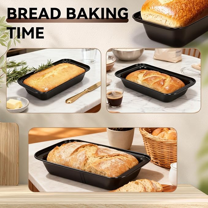 Yoehka 6 Pack Bread Pan Set, Non-Stick 8×4 Carbon Steel Loaf Pans, Black | Baking Homemade Bread, Sourdough, Brownies, Cake, Rectangle Baking Pans