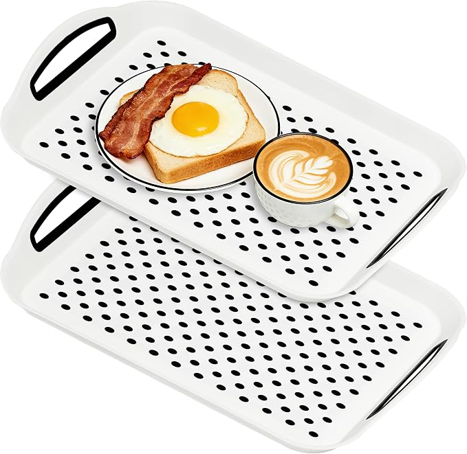 Non-Slip Lap Tray Set of 2,White | Dishwasher safe rectangular serving trays with handles. Perfect for couch, bed, desk. Sturdy, easy to clean