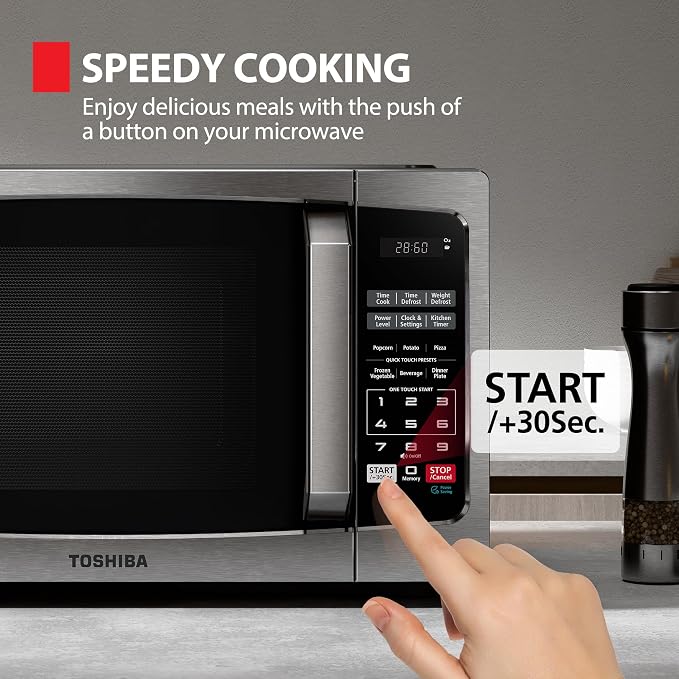 TOSHIBA Microwave Oven, 0.9 Cu.Ft, 900W, Stainless Steel | 6 Auto Menus, 11 Power Levels, Mute Function, Child Lock, LED Lighting, for Apartments & Dorms