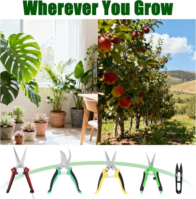 5-Piece Garden Pruning Shears Set with Gloves & Storage Bag, Stainless Steel Gardening Scissors Kit, Sharp Non-Slip Clippers for Trimming Flowers, Herbs, Small Branches