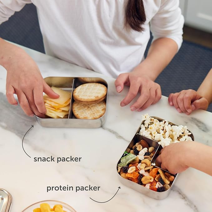 LunchBots Small Stainless Steel Kids Bento Box 2-Section 16oz