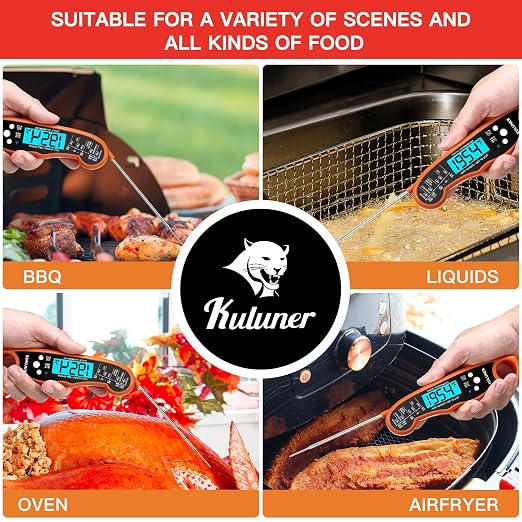 Digital Meat Thermometer Instant Read, Orange Waterproof Food Thermometer with 4.6" Folding Probe, Backlight & Calibration, 2-3s Fast Reading for Kitchen BBQ Grilling Cooking - Orange