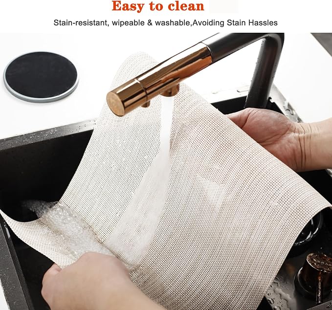 Beige White Vinyl Placemats Set of 12,Washable PVC Table Mats | Heat resistant, stain resistant non slip vinyl place mats, washable beige white table placemats for dining table