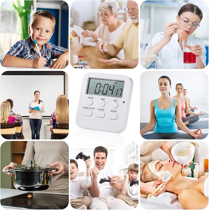 Weewooday 12 Pcs Digital Kitchen Magnetic Timer Bulk Classroom Count up Countdown Egg Timer Cute Desk Stopwatch for Back to School Teacher Kids Cooking Office(White,Cute Style)