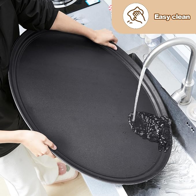 FillTouch 2 Pcs Restaurant Serving Trays PP Plastic Non Slip Rubber Lined Large Oval Tray for Kitchen Dining Room Cafeterias Fast Food Service (24 x 29 Inch,Black)