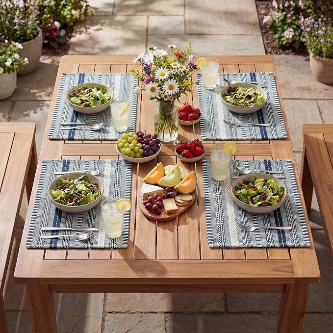 Artoid Mode Dark Blue Farmhouse Woven Braided Stripe Placemats Set of 6,12x18 Inch Seasonal Holiday Table Mats Party Kitchen Dining Decoration