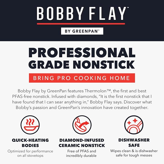 GreenPan x Bobby Flay 11” Nonstick Square Griddle Pan, PFAS-Free Diamond Ceramic,Stay-Cool Silicone Handle, Easy Clean Dishwasher & Oven Safe Skillet, Graphite