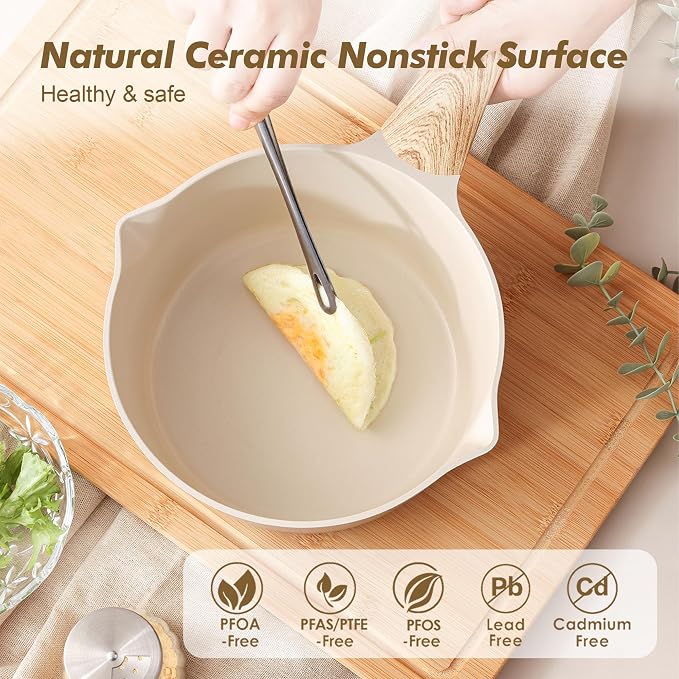 SENSARTE 2.0 & 3.0 Quart Ceramic Sauce Pan Sets with Lid, Cooking Pots Set, Nonstick Saucepan Set with Pour Spout, Small Kitchen Pot, Non toxic Saucepot, Induction Comptable, PFOA PTFE PFAS PFOA Free