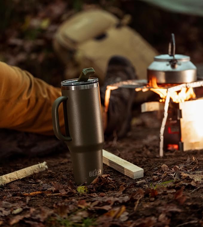Beast 50 oz Tumbler with Handle Stainless Steel Vacuum Insulated Coffee Ice Cup Double Wall Travel Flask (Army Green)