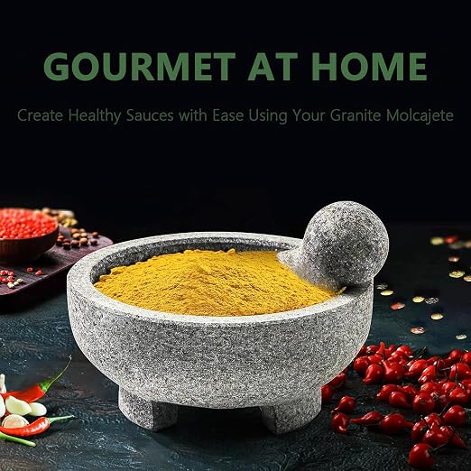 Luvan Large Mortar and Pestle Set,4 Cups Unpolished Granite Natural Stone Grinder Bowl for Molcajete Guacamole Bowl Crushing/Mexicano Guacamole,Spices Grinder,Herb Crusher,Salsa Pesto-8IN/Gray