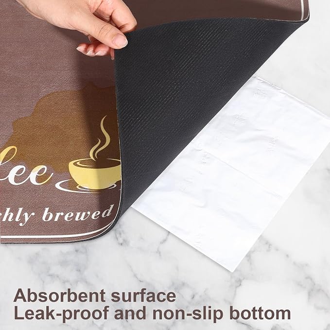 CooRug Fashion Coffee Mat, Dish Drying Mat 12" x 20" Brown | Hide Stain, Absorbent, Coffee Bar Accessories, Heat Resistant, Non-slip, Eco-friendly, Easy to Clean