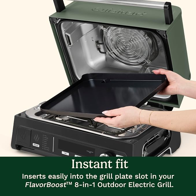 Cuisinart FlavorBoost™ Flat Top Griddle Plate, Ceramic Nonstick Cast Aluminum Griddle Insert for FlavorBoost® Outdoor Electric Grill, Even Heating Flat Top Grill Plate for Breakfast, Burgers, and More