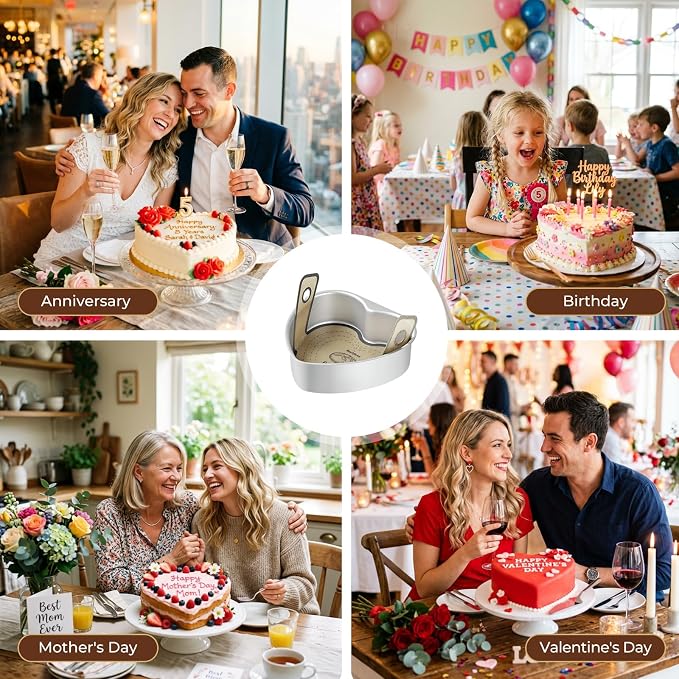 6 Inch Heart Shaped Cake Pan Set with Reusable Silicone Baking Mat（2 Pack） | Aluminum Heart Cake Mold with Silicone Sling, Nonstick, Heat Resistant, Easy to Clean & Release, for Kitchen Birthday Wedding