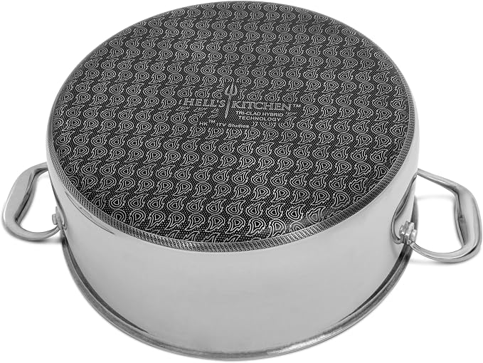 Hell’s Kitchen Hybrid 7.5-Qt Pot with Lid, Tri-Clad Stainless Steel & PFAS-Free Ceramic Nonstick, no PFOA, no PTFE, no Teflon, Non-Toxic Cookware, Metal Utensil Safe, All Cooktops and Oven Safe | Induction Cookware, Stock Pot With Lid, Tri Clad Stainle...