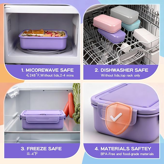 Bento Box Set for Women & Girl, 1100ml Stackable Containers Purple | Includes lunch bag, spoon, fork, sauce box,BPA-free & dishwasher safe,For adults.child, school, work, office, travel, picnic