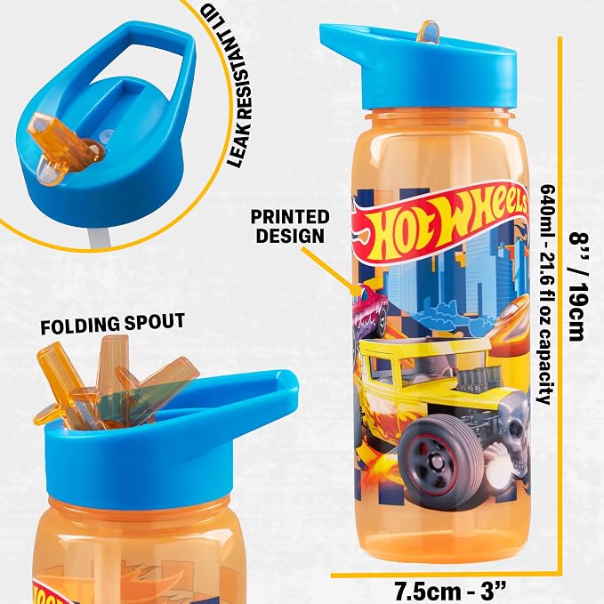 Get Trend Hot Wheels Lunch Bag, Bento Box & Water Bottle, 3 Pc Set | Insulated Lunch Bag, Lightweight Snack Box, 22 fl oz BPA-Free Water Bottle with Straw, School, Picnic, Gamer Gifts for Boys