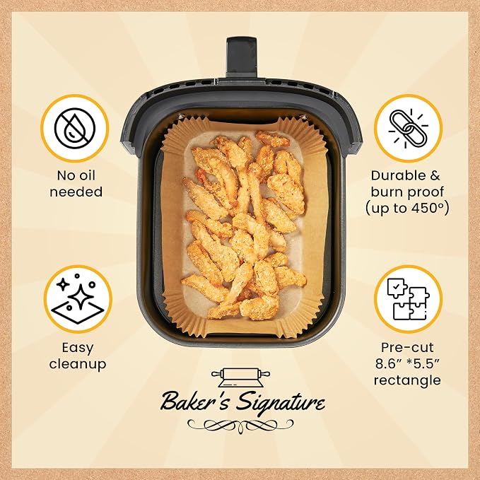 Rectangular Air Fryer Liners Disposable, 125 Pcs Parchment for Dual Baskets | Non-stick & oil-proof for easy cleanup, unbleached natural wood pulp, oven & microwave safe