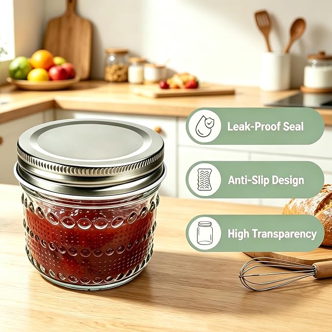 Mason Jars 4 Oz with Lids 24 Packs, Vintage Small Glass Canning Jars with Silver Metal Lids for Storing, Seasoning, Honey, Jam, Home Decor, Candle and DIY Crafts