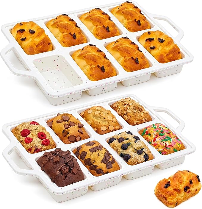 Vinino 2 Pack Mini Silicone Loaf Pans with Metal Reinforced Frame, 8-Cavity | Non-Stick Easy Release Heat Resistant Bakeware, Reusable Small Mini Banana Bread & Cake Baking Pans for Daily Baking