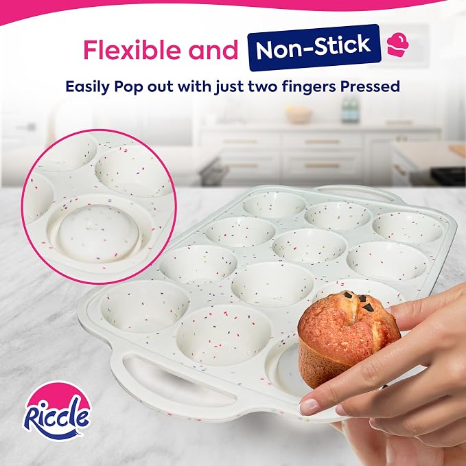 Silicone Muffin Pans for Baking with Metal Reinforced Frame, 12-Cup Cupcake Pan, 2 Pcs Muffin Trays for Cupcake Baking, Tray Molds, Oven & Dishwasher Safe, BPA-Free (2 x Standard)