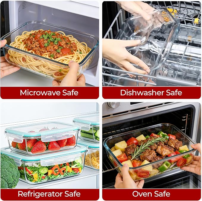 LOVYANXUE 78oz & 36oz 4 Pack Large Glass Food Storage Containers with Lids, Leakproof Glass Storage Containers for Food Serving/Baking/Storing, Meal Prep Container, BPA Free, Microwave/Oven Safe