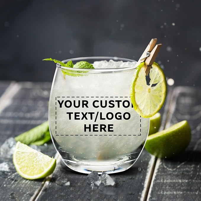 Custom Mikonos Stemless Wine Glasses 11.5 oz. Set of 10/50/100, Personalized Bulk Pack - Restaurant Glassware, Perfect for Red Wine, White Wine, Cocktails - Clear