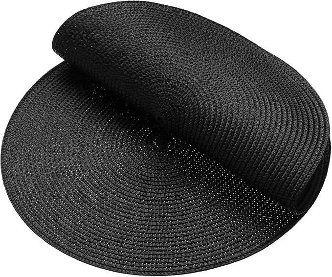 AHHFSMEI Round Placemats Set of 6 Heat Resistant Washable Non-Slip Woven Braided Table Mats for Dining Table Kitchen & Home Decor (Black)