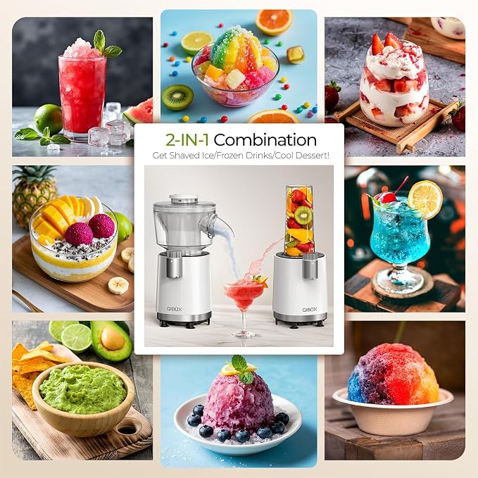QIBOX Snow Cone Machine & Smoothie Blender 2 in 1, 700W Powerful Shaved Ice Machine Frozen Margarita Machine, Slushine Machine Maker with Stainless Steel Blade, Smoothie Recipe, for Home Kitchen Party