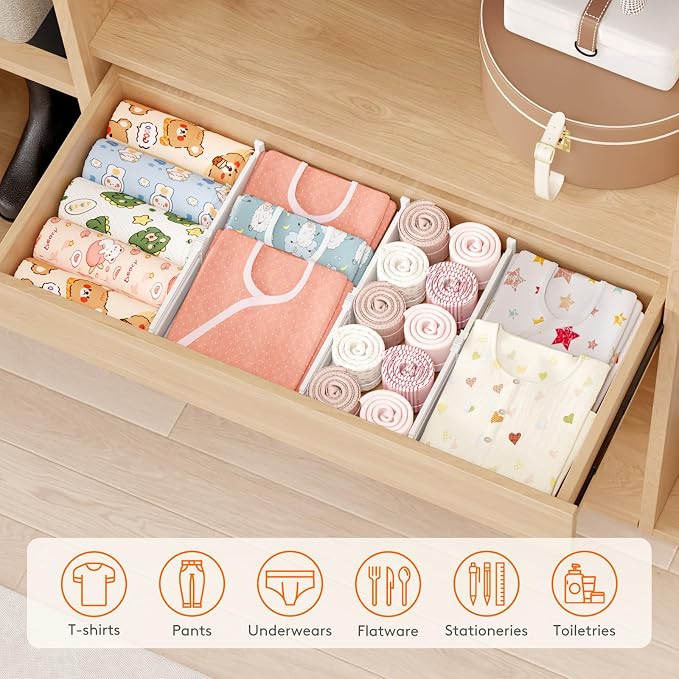 Lifewit 9 Pack 4" High Drawer Dividers, Adjustable Drawer Organizer Clothes | 10.5"-16.5" Expandable White Plastic Separators for Dresser, Kitchen, Cabinet, Nursery, Office, Socks & Underwear Storage