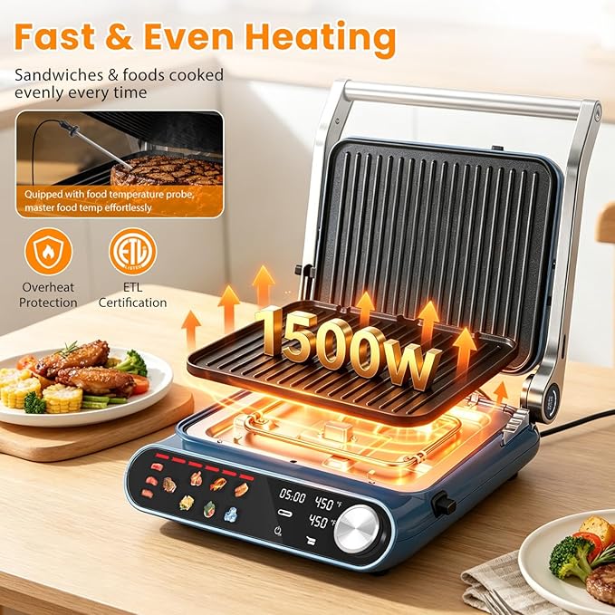 Taylor Swoden 7-in-1 Panini Press Sandwich Maker, Electric Indoor Grill | 1500W, LED Touch Panel, Removable Non-Stick Plates & Drip Tray, Independent Temperature Control, 7 Modes, Opens 180 Degrees