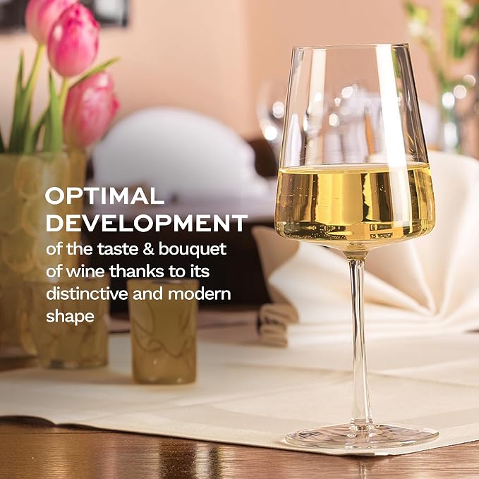Stölzle Lausitz White Wine Glasses Power Set of 6, 13 1/2 oz – Modern Wine Glasses for Maximum Aroma Enhancement – Elegant Crystal White Wine Goblets – Dishwasher- & Shock-Resistant, Made in Germany