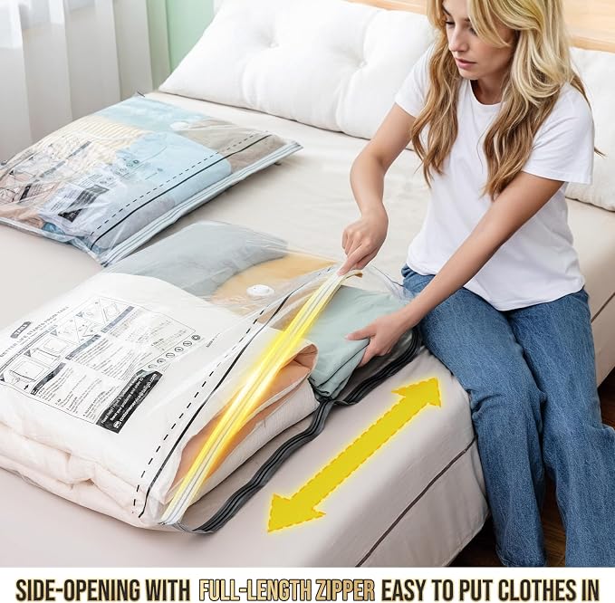 TAILI 12 Pack Vacuum Storage Bags, Jumbo LONG SIDE ZIP(39x28 inch), Clear | Vacuum Seal Bags for Clothing, Space Saver for Beddings, Comforters, Blankets, Pillows