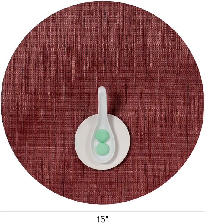 Chilewich Bamboo Placemats Set of 4, Round Woven Placemats | Reusable, Stain-Resistant, Indoor/Outdoor Tabletop Protection, 15", Cranberry