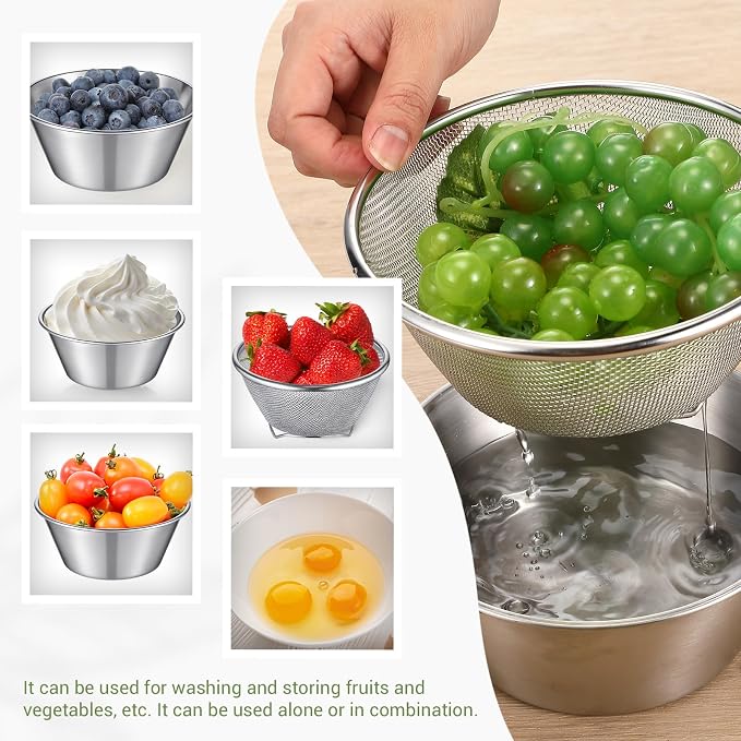 Mini Colander Food Strainer | Fine Mesh Colander with Bowl, 306 Stainless Steel, Strainer for Washing Fruits Vegetables Rice, Kitchen Cooking Prep