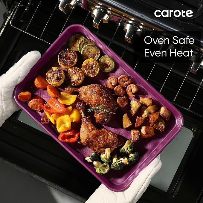 CAROTE 3-Piece Baking Sheet, Nonstick Cookie Sheets, Royal Violet | 13, 15 & 17-Inch, Carbon Steel Baking Pans Set, Easy-Release, Oven Safe Up to 446°F, Even Heating, PFAS-Free, Space-Saving