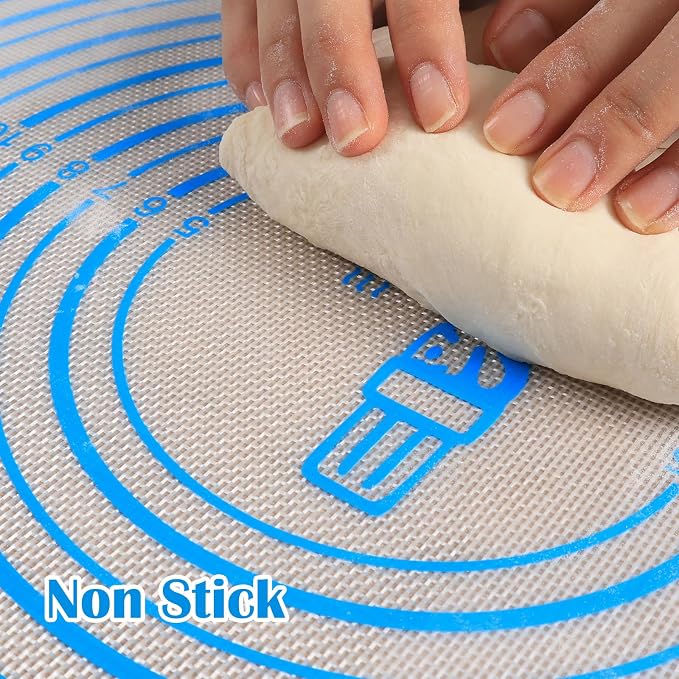 Nonstick Silicone Pastry Baking Mat Large with Measurements 16''By 20'' | For Silicone Baking Mat Counter Dough Rolling/Pie Crust Pad By Folksy Super Kitchen (16×20, Blue)
