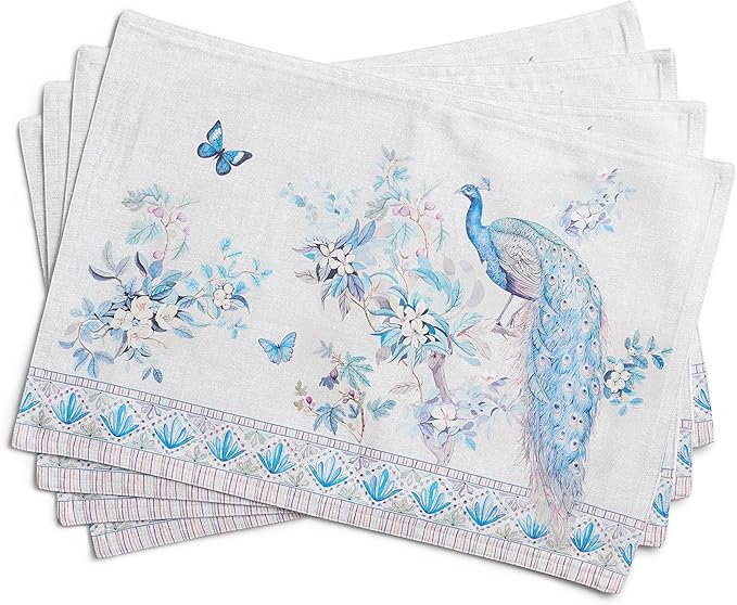 Maison d' Hermine Placemats Set of 4 Reusable 100% Combed Cotton (13"x19") | Cloth Place Mats Washable Table Mats for Kitchen Dining Wedding Home Restaurant Spring Summer - Peacock Utopia - Orginal