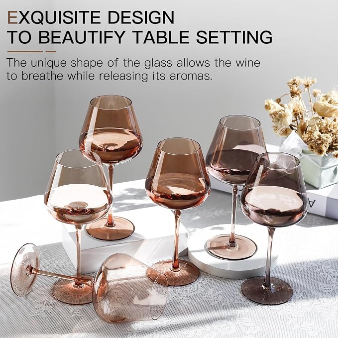 Venus Wine Glass Set of 6-18oz Lead-Free Crystal Burgundy Wine Glasses, Glassware for Parties& Special Occasions