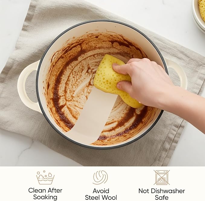 6.5 Quart Dutch Oven Pot with Lid, Non Stick Enameled Cast Iron Dutch Oven for Bread Baking, Heavy-Duty, Oven Safe Ceramic Cookware Up to 500°F for Baking, Braising, Stews, Roasting, Beige