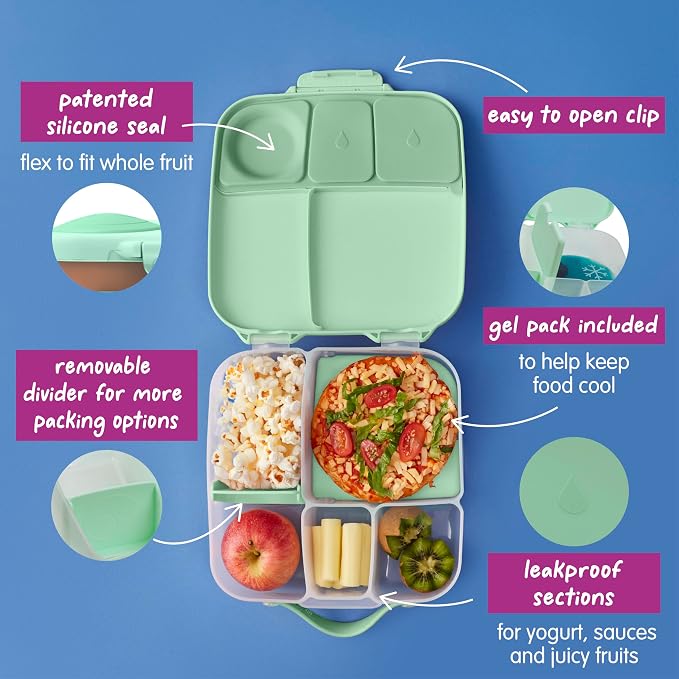 b.box Lunch Box, 8.5 Cup Bento Box for All Ages, Snack Box, Food Containers | Lunch Box Kids + Adults, Lunch Containers, 4 Compartments, Leak Proof, Dishwasher Safe, BPA Free, PFAS Free — Spearmint