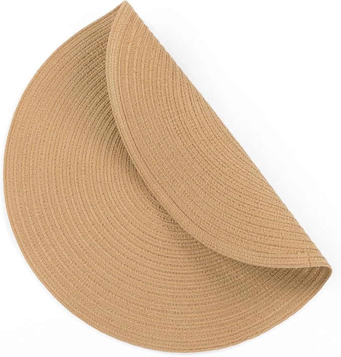 SHACOS Round Placemats Set of 8 Washable 15 inch Round Placemat Cotton Polyester Woven Braided Table Place Mats for Dining Table Decor, Camel