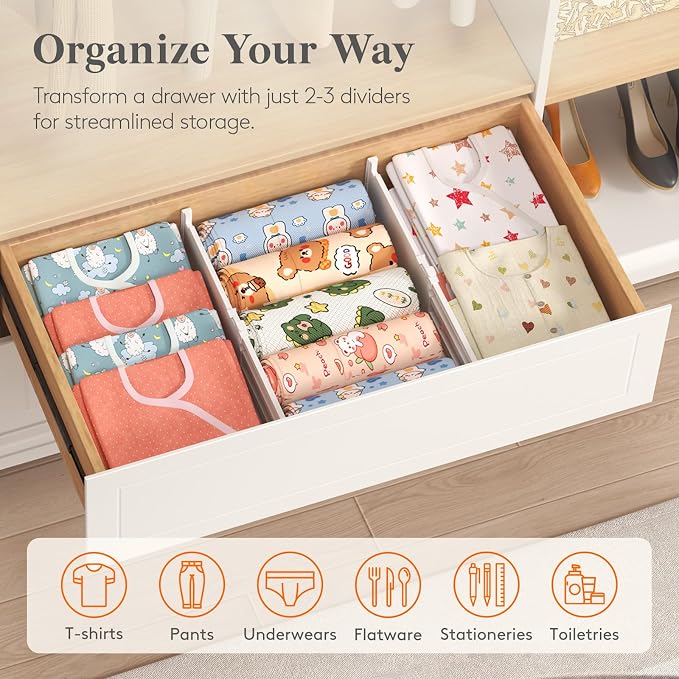 Lifewit 5" Tall Drawer Dividers, Adjustable Deep Drawer Organizer Clothes | 11.5"-18.5" Expandable Plastic Separators for Dresser, Kitchen, Cabinet, Nursery, Office, Socks & Underwear Storage, 8 Pack