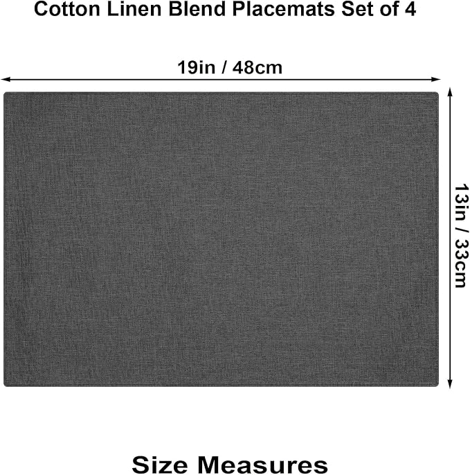 Cloth Placemats Set of 4, Cotton Linen Blend Place Mats, Dark Gray | Machine Washable, Double Layered, Heat Resistant, Fabric Dining Table Mats for Kitchen, Indoor & Outdoor, 13" x 19"